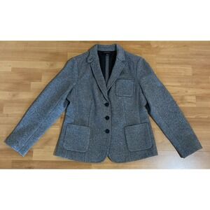 Talbots Women's Blazer Jacket Size‎ 12 Black White Long School Boy Pockets